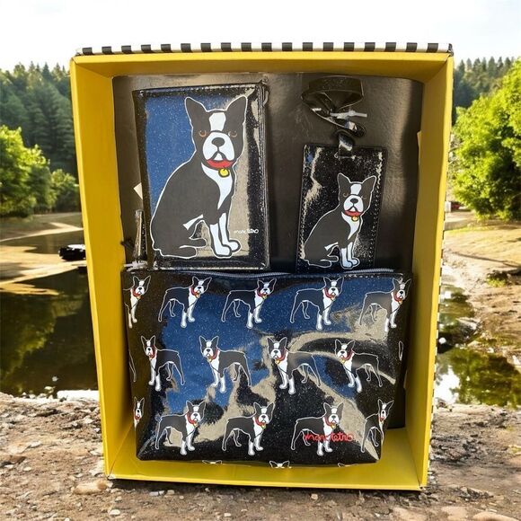 NIB NWT New Marc Tetro Boston Terrier Dog Black 3 Piece Travel Set - Picture 1 of 4